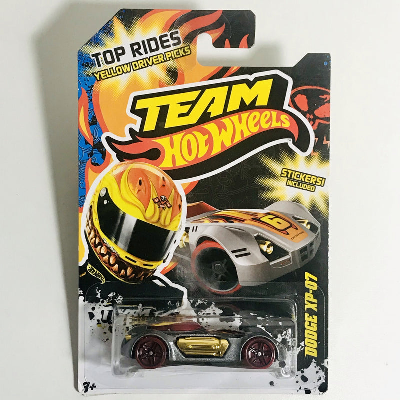 2012 Hot Wheels Team Top Rides Yellow Driver Dodge XP-07 gris PR5 con Stickers