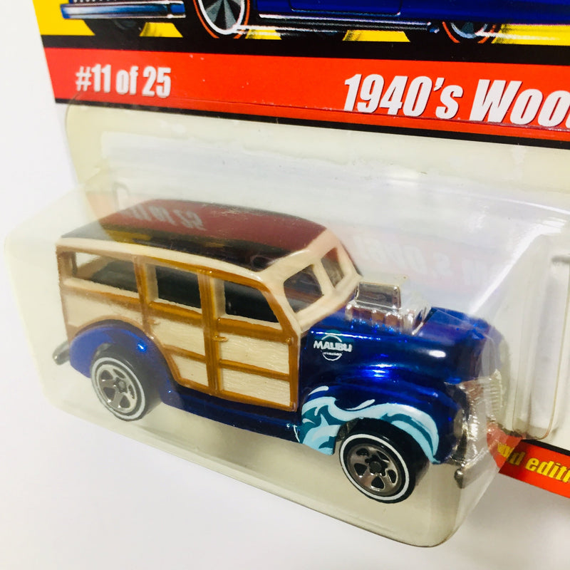 2005 Hot Wheels Classics Series 1 1940's Woodie Ford azul spectraflame 5SP base ZAMAC