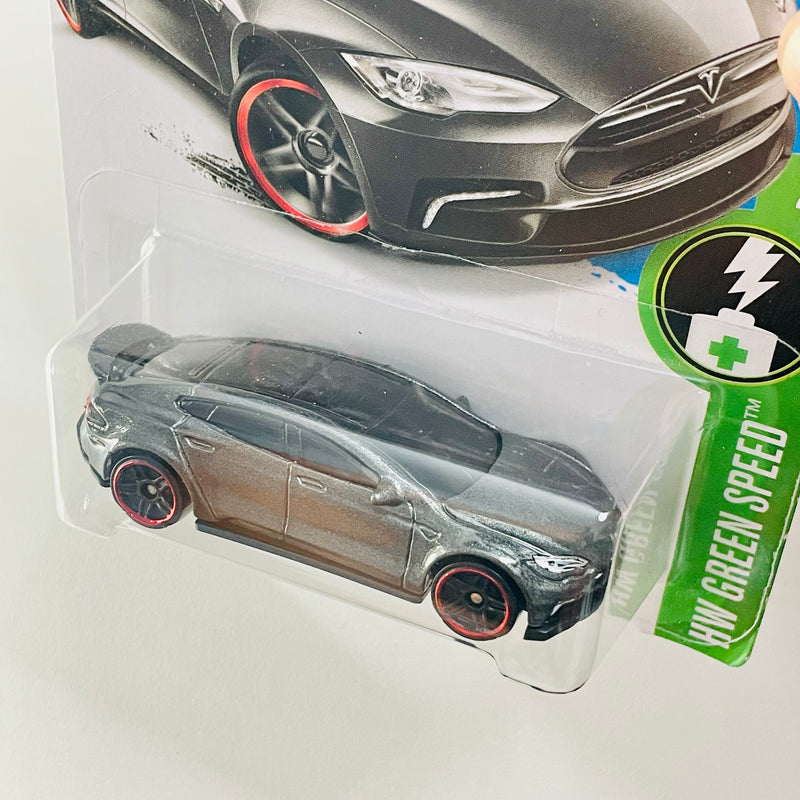 2016 Hot Wheels HW Green Speed Tesla Model S gris metálico PR5