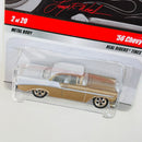 2009 Hot Wheels Larry's Garage 56 Chevy dorado metálico Llantas de Goma RR base ZAMAC