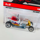 2009 Hot Wheels Larry's Garage 1923 Ford T-Bucket blanco metálico Llantas de Goma RR base ZAMAC