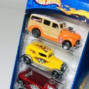 2001 Hot Wheels Skateboards 5 Pack Set de 5 - 40s Woodie Ford, 32 Ford Delivery, Deora II, Surf Crate, 55 Chevy Classic Nomad