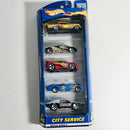 2001 Hot Wheels City Service 5 Pack Set de 5 - At-A-Tude, Ford GT-90, Seared Tuner, Austin Healey, Side Kick