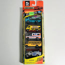 1997 Matchbox City Streets 5 Pack Set de 5 - Volvo Container Truck, Mercedes Benz TV News Truck, Chevrolet Ambulance, International School Bus, Ford Utility Truck