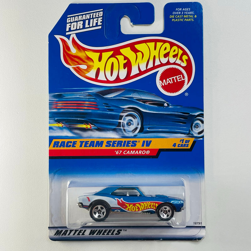 1998 Hot Wheels Race Team Series IV 67 Camaro azul metálico 5SP base ZAMAC