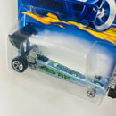 2003 Hot Wheels Dragon Wagons Driven to the Max Dragster 065 celeste metálico 5SP base ZAMAC