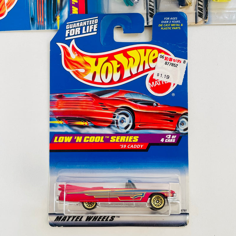 1998 Hot Wheels Low 'n Cool Series Colección Set de 4 - Mini Truck, 59 Chevy Impala, 59 Caddy, Limozeen