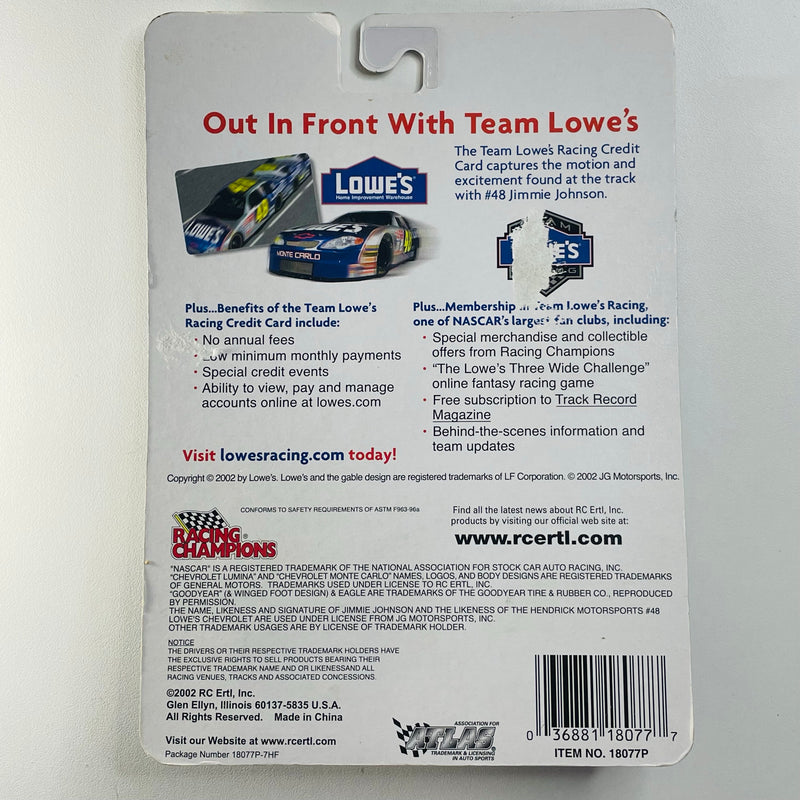 2002 Racing Champions NASCAR Collector's Edition Team Lowe's Racing Rookie Season Jimmie Johnson 48 Lowe's Chevrolet Monte Carlo plata