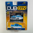 2003 Jada Dub City Oldskool 53 Chevy Bel Air azul con blanco con Tarjeta Coleccionista