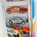 2012 Hot Wheels Police Pursuit 5 Pack Set de 5 - Sky Knife, Tantrum, Mitsubishi Eclipse Concept Car, Speed Trap, Dodge Charger Drift Car