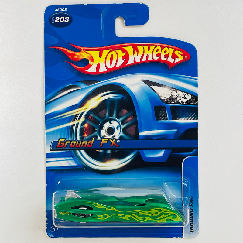 2006 Hot Wheels Ground FX 203 verde metálico con flamas SK5