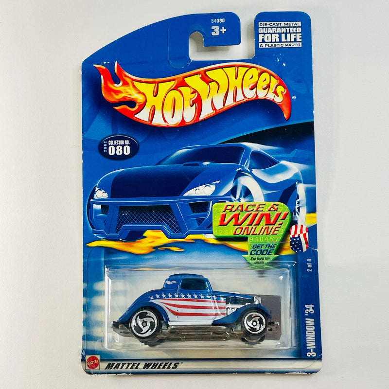 2002 Hot Wheels Star Spangled 34 Ford 3-Window 080 azul SB base ZAMAC