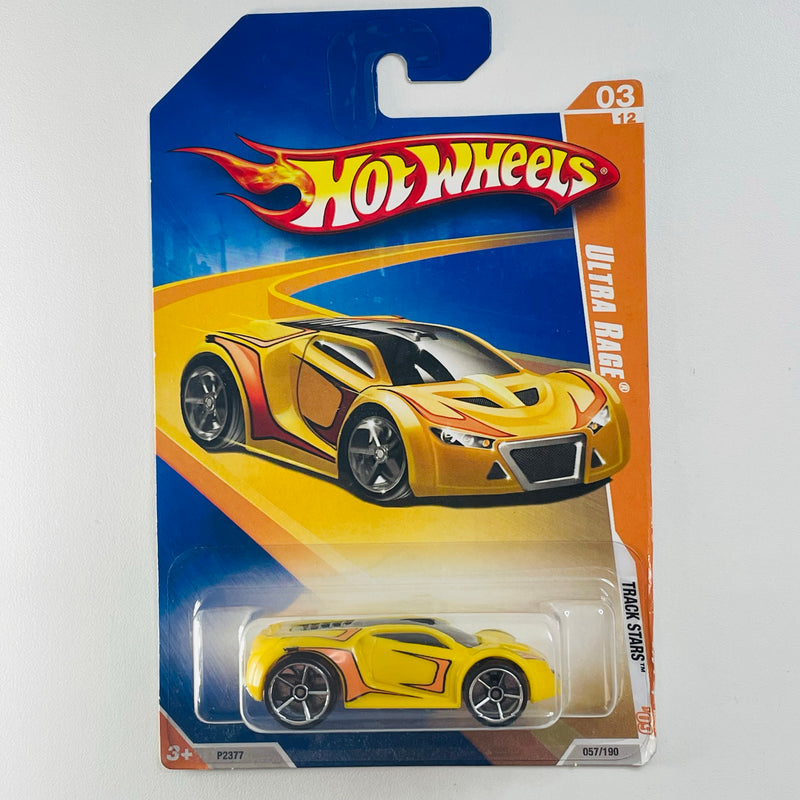 Track Star Rage 2009 Hot Wheels Track Stars Ultra Rage amarillo OH5 base ZAMAC