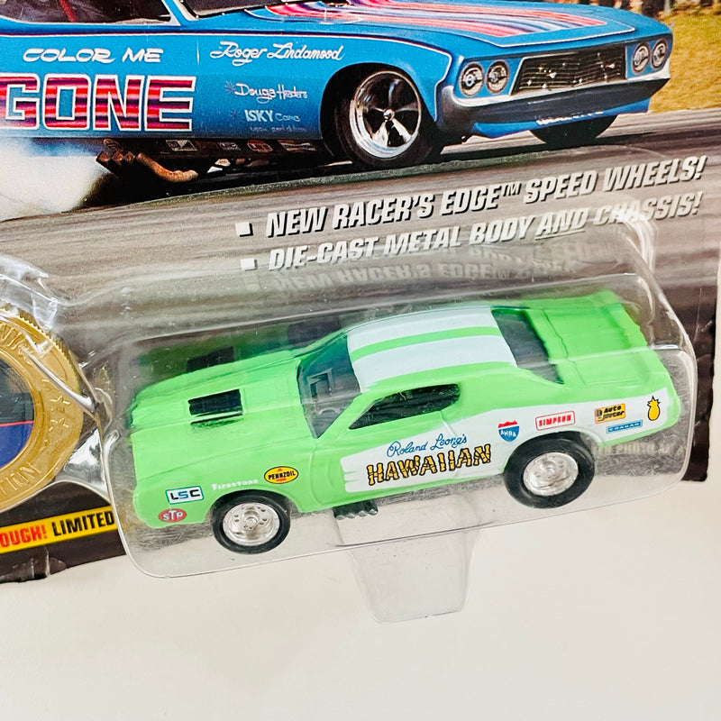 1995 Johnny Lightning Dragsters USA NHRA Limited Edition Roland Leong Hawaiian 71 Dodge Charger Funny Car verde con blanco