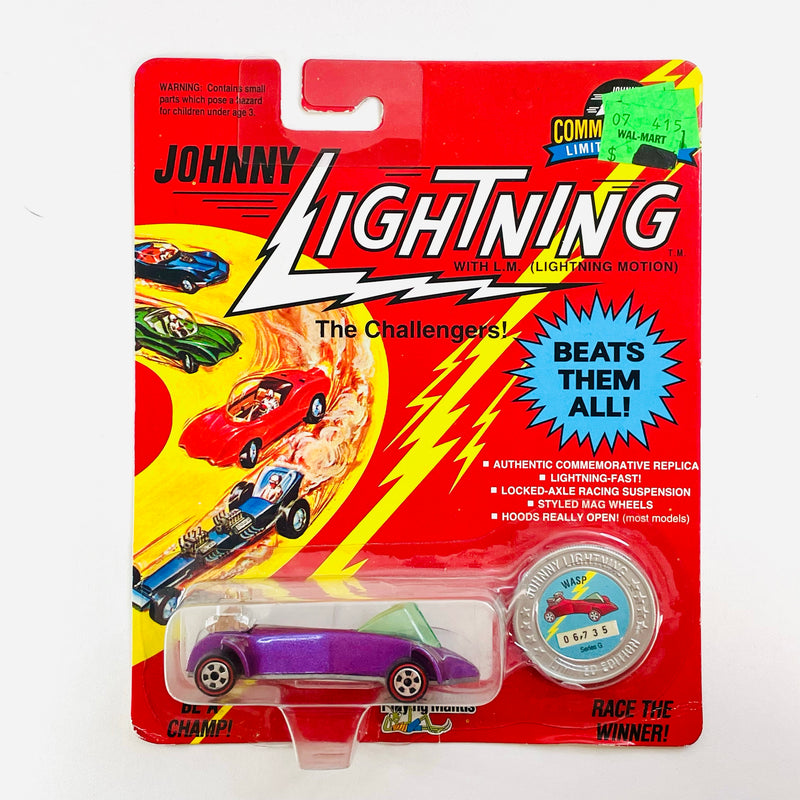 1993 Johnny Lightning The Challengers Commemorative Limited Edition Series G Wasp morado Redline con Moneda Coleccionista