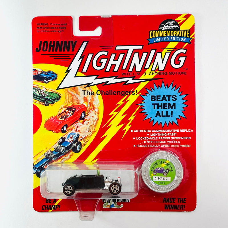 1993 Johnny Lightning The Challengers Commemorative Limited Edition Series D Classic 32 Roadster Ford negro Redline con Moneda Coleccionista