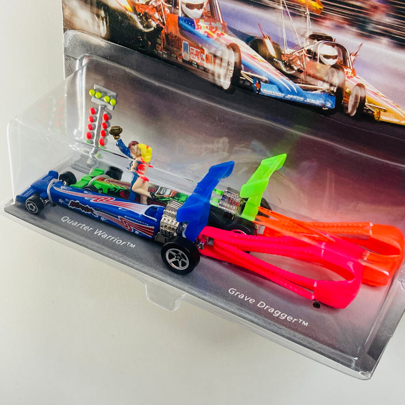 1998 Hot Wheels Action Pack Drag Racing Diorama Set - Dragster Driven to the Max Quarter Warrior, Grave Dragger