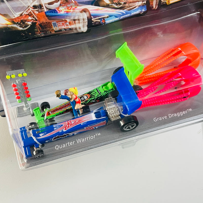 1998 Hot Wheels Action Pack Drag Racing Diorama Set - Dragster Driven to the Max Quarter Warrior, Grave Dragger