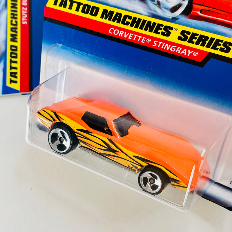 1998 Hot Wheels Tattoo Machines Series Colección Set de 4 - 57 T-Bird Ford, 93 Camaro Chevrolet, Stutz Blackhawk, Corvette Stingray