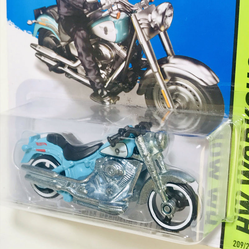 2014 Hot Wheels HW Workshop Harley-Davidson Fat Boy turquesa MC3 base ZAMAC