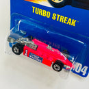 1991 Hot Wheels Turbo Streak 104 rojo neón BW base ZAMAC