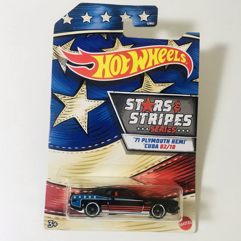 2020 Hot Wheels Stars & Stripes 71 Plymouth Hemi Cuda negro OH5