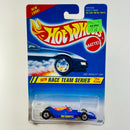 1995 Hot Wheels Race Team Series Hot Wheels 500 No Fear Race Car azul metálico BW base ZAMAC