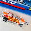 1998 Hot Wheels Turbo Flame 369 blanco 5SP base ZAMAC