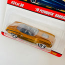 2007 Hot Wheels Classics Series 3 70 Plymouth Barracuda dorado spectraflame Goodyear 5SP base ZAMAC