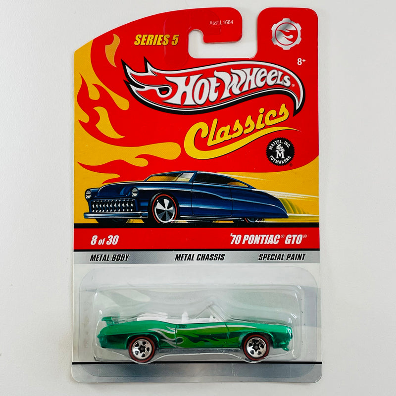 2009 Hot Wheels Classics Series 5 70 Pontiac GTO verde spectraflame Redline 5SP base ZAMAC