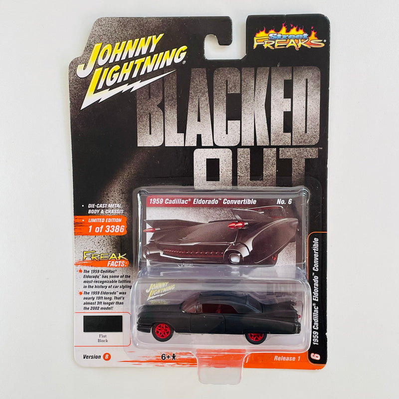 2021 Johnny Lightning Limited Edition 1/3,386 Street Freaks Blacked Out 1959 Cadillac Eldorado Convertible negro Llantas de Goma