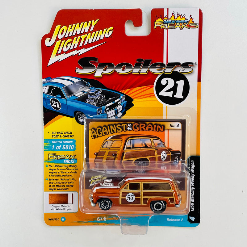 2021 Johnny Lightning Limited Edition 1/6,010 Street Freaks Spoilers 1950 Mercury Woody Wagon cobre metálico