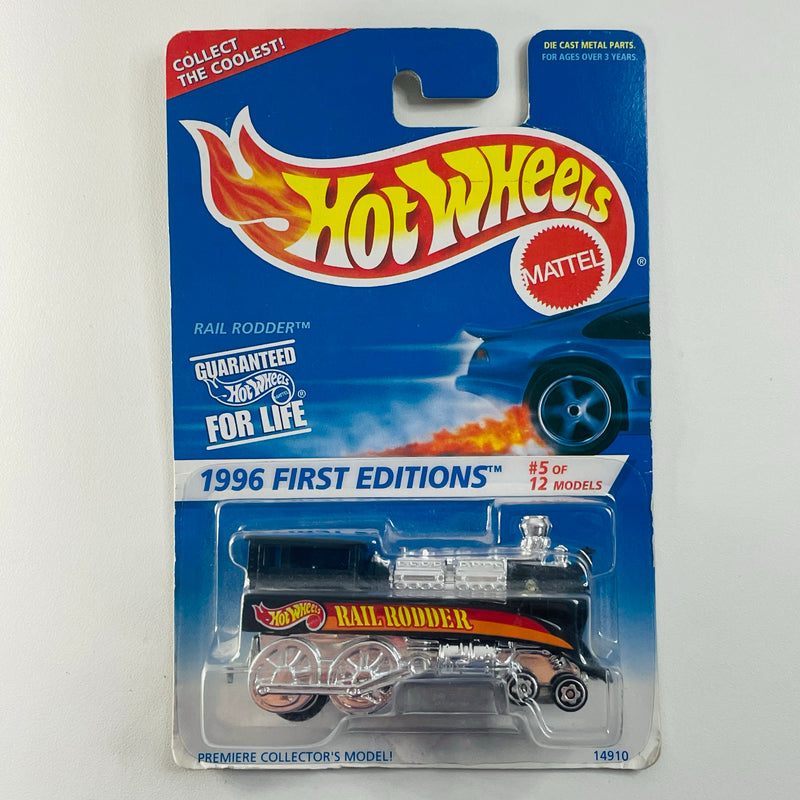 1996 Hot Wheels First Editions Rail Rodder negro con Motor Cromado 5SP con MGW base ZAMAC de China