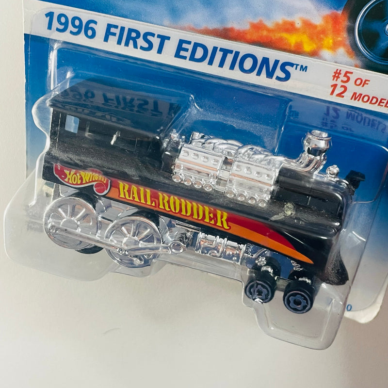 1996 Hot Wheels First Editions Rail Rodder negro con Motor Cromado 5SP con MGW base ZAMAC de China