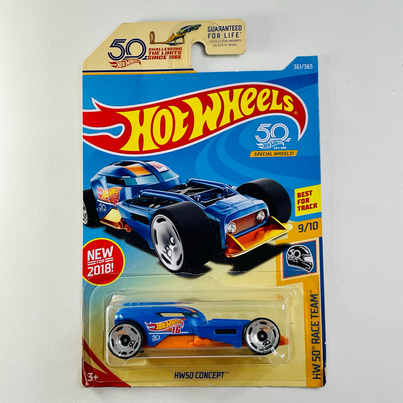 2018 Hot Wheels HW 50 Race Team HW50 Concept Exclusivo 50 Aniversario azul 50L