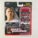 2021 Jada Nano Hollywood Rides Fast & Furious 3 Pack Set de 3 - Lykan Hypersport, Dom's Ice Charger Dodge, Brian's Toyota Supra