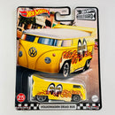 2021 Hot Wheels Boulevard Mooneyes Volkswagen Drag Bus amarillo Llantas de Goma RR