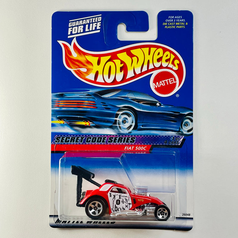 2000 Hot Wheels Secret Code Series Fiat 500C rojo 5SP base ZAMAC Blíster 90s