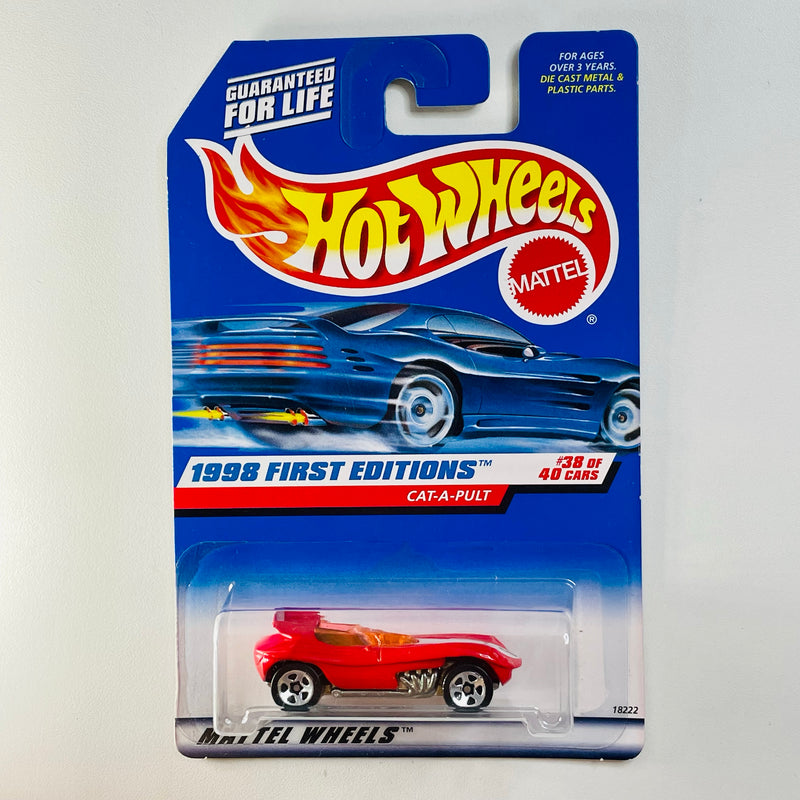 1998 Hot Wheels First Editions Cat-A-Pult rojo 5SP base ZAMAC