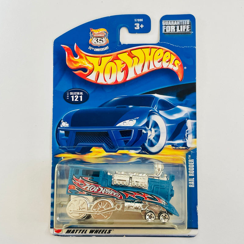 2003 Hot Wheels Rail Rodder 121 azul MGW base ZAMAC