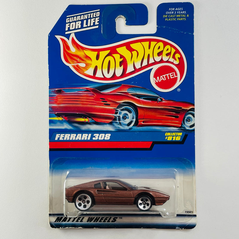 1998 Hot Wheels Ferrari 308 816 marrón metálico 5DOT variante Tarjeta Auto Rojo