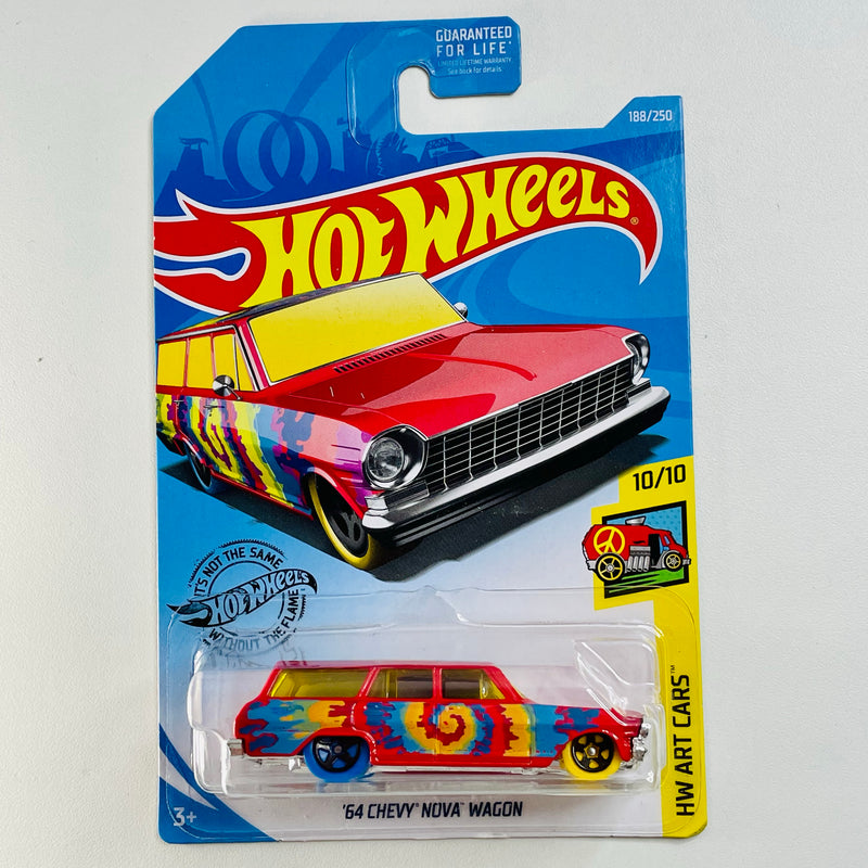 2019 Hot Wheels HW Art Cars 64 Chevy Nova Wagon rojo 5SP