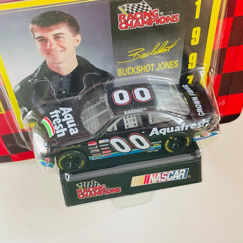 1997 Racing Champions NASCAR Buckshot Jones 00 Aquafresh Pontiac Grand Prix negro con verde Llantas Goodyear