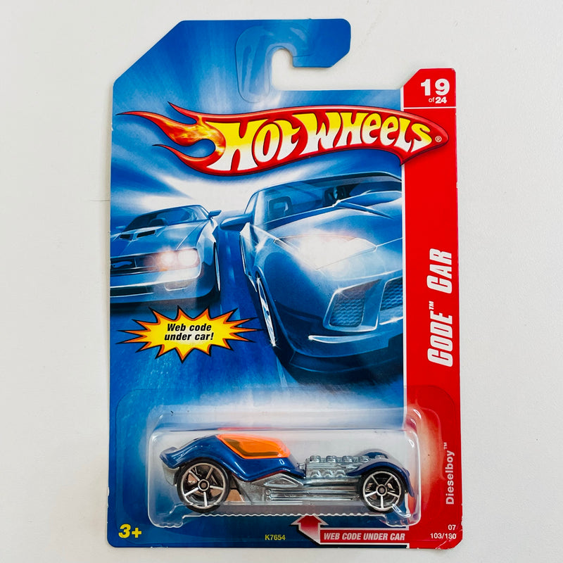 2007 Hot Wheels Code Car Dieselboy azul metálico OH5 base ZAMAC