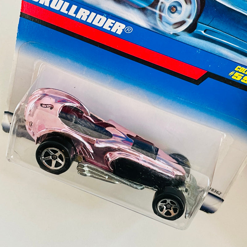 1996 Hot Wheels Skullrider 593 rosado cromado 5SP base ZAMAC Blíster 90s