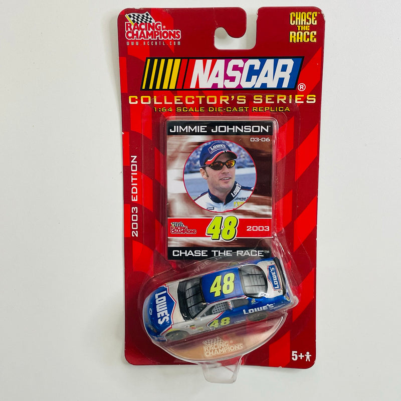 2003 Racing Champions Chase The Race NASCAR Jimmie Johnson 48 Lowe's Chevrolet Monte Carlo plata con azul Llantas Goodyear
