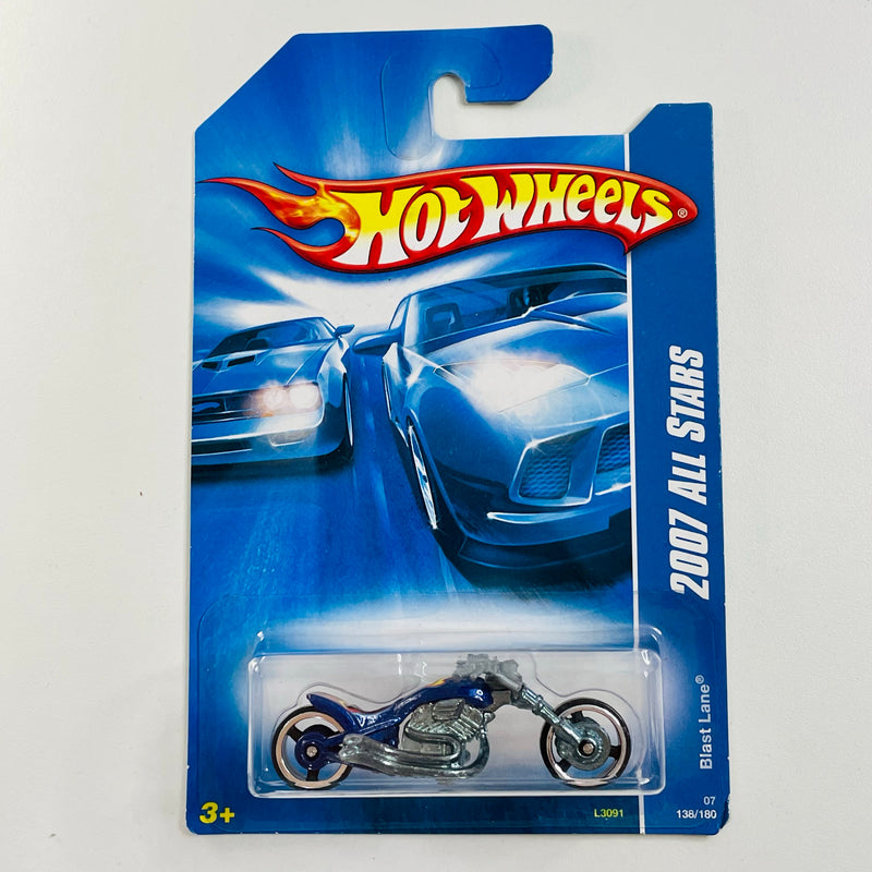 2007 Hot Wheels All Stars Blast Lane azul metálico MC3 base ZAMAC