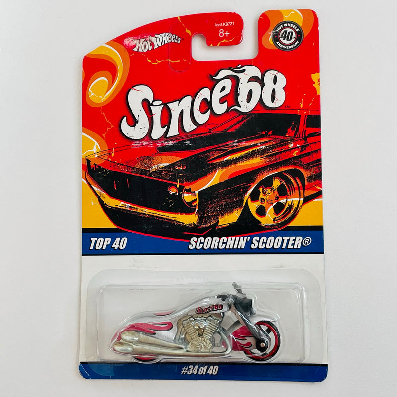 2007 Hot Wheels 40 Anniversary Since 68 Top 40 Scorchin' Scooter plata metálico MC3 base ZAMAC