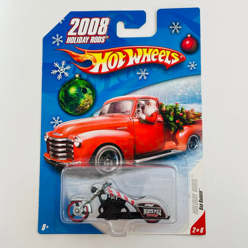 2008 Hot Wheels Holiday Rods Bad Bagger plata metálico MC3 base ZAMAC