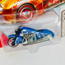 2007 Hot Wheels Holiday Rods Scorchin' Scooter azul metálico Llantas de Goma RR base ZAMAC